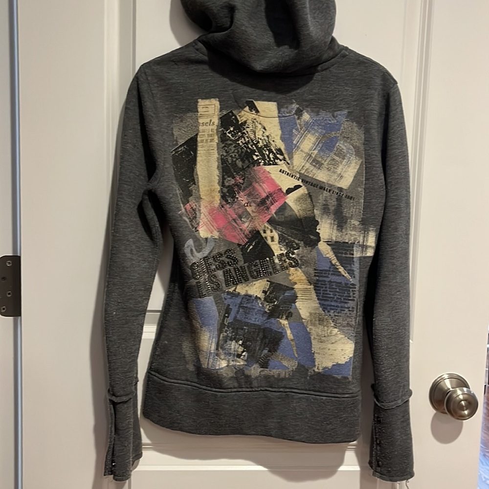 GUESS vintage wash zip up hoodie EUC Small Gray
